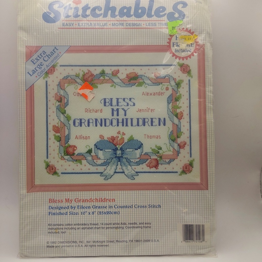 StitchableS Bless My Grandchildren Cross‎ Stitch Kit Frame Included 1992 Read!